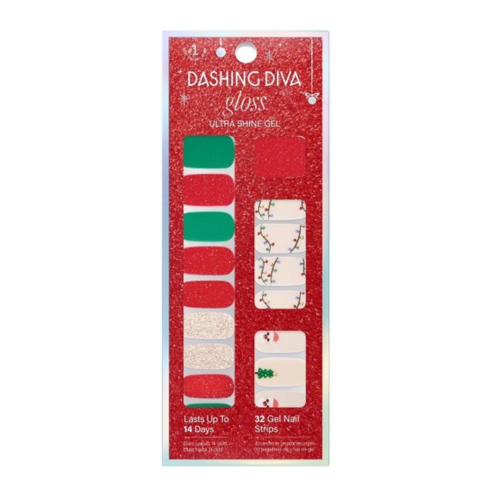 Dashing Diva Santa Baby Holiday Gloss Gel Nail Strips 32ct NIB Festive Nails